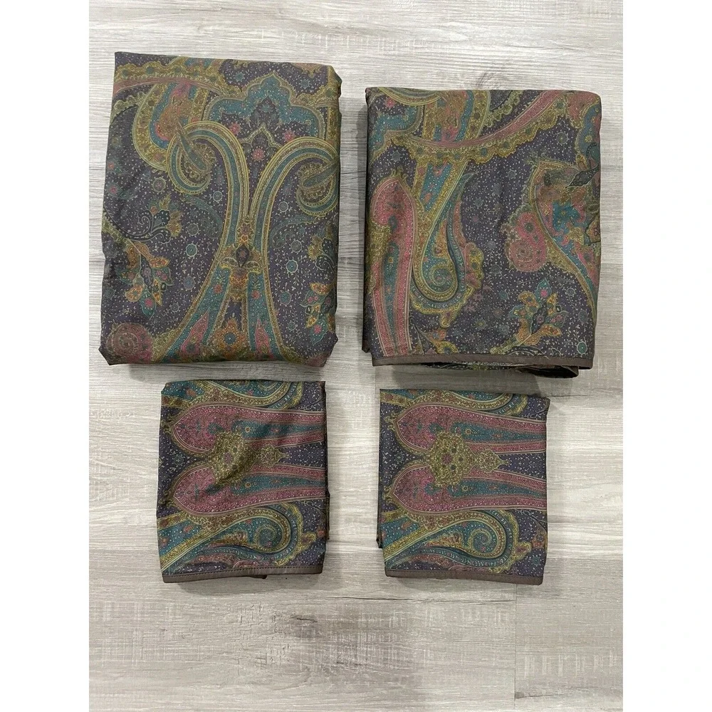 VERY RARE Vintage Ralph Lauren Pomeroy Plum KING‎ Sheet 4Pc Set w/Pillowcases